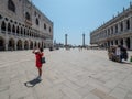 Venice, San Marco, Italy - July 2020. Tourist are slowly back in deserted Venice  Saint Marcus square after covid-19 outbreak city Royalty Free Stock Photo